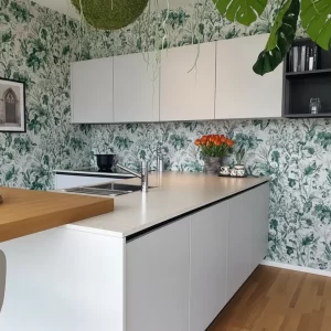 Cucina Moderna Bianca con Penisola e Piano Snack in Rovere - 2